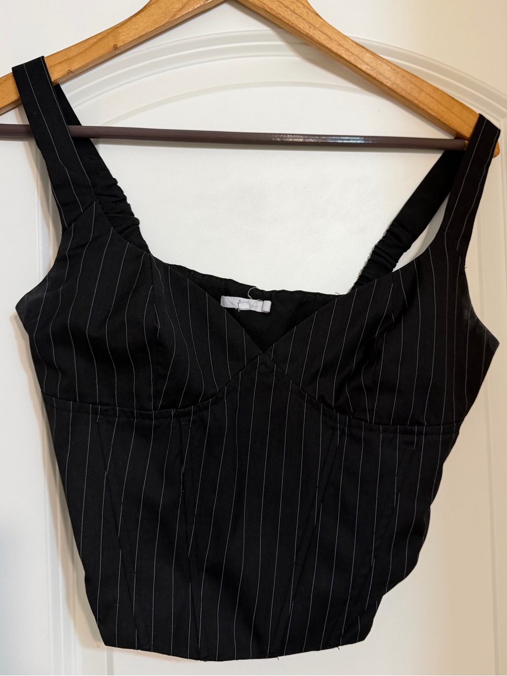 NIA Black Pinstripe Sleeveless Bustier Top